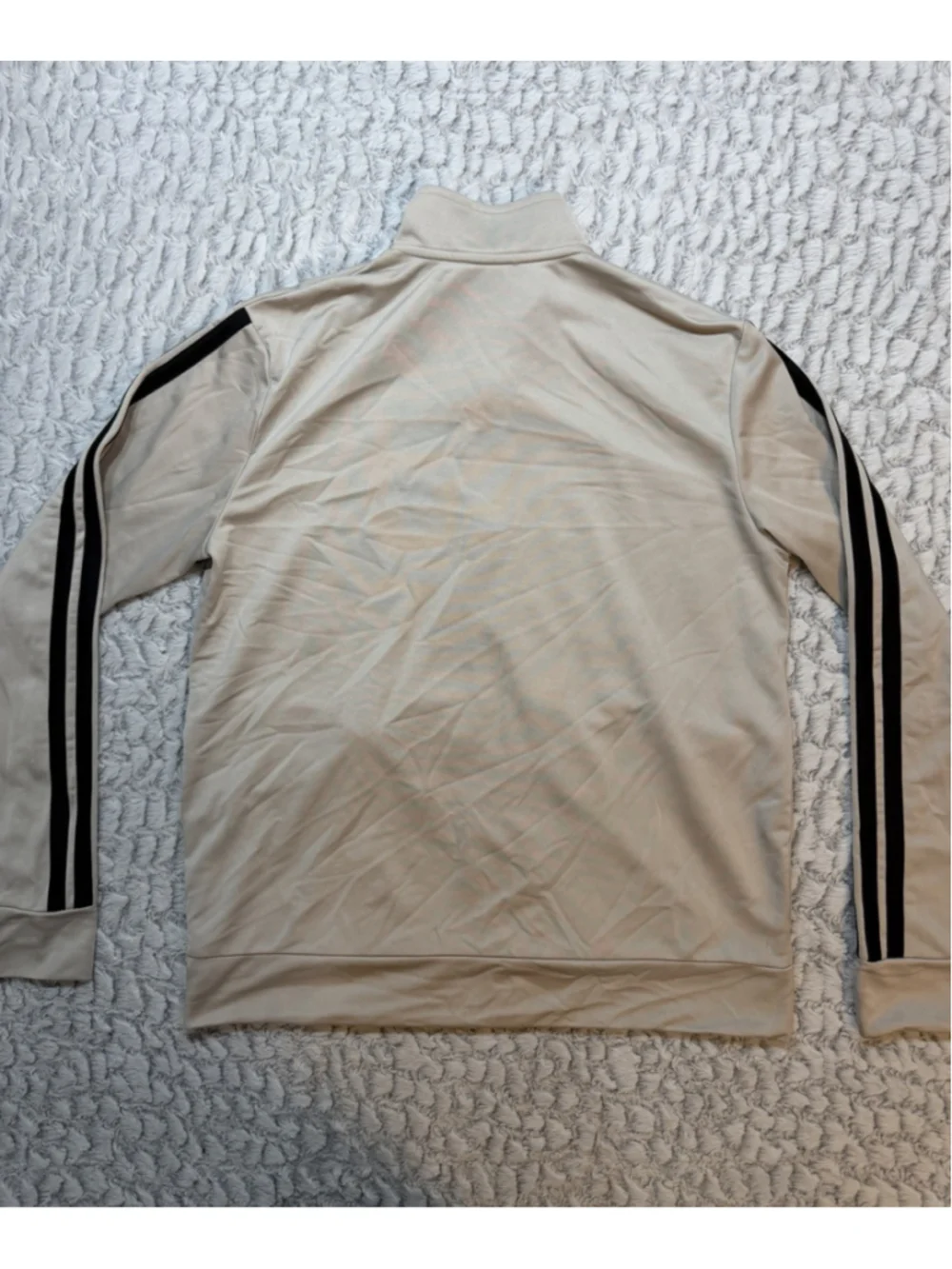 adidas Men's Beige/Black Striped Full-Zip Track Jacket Stand-Up Collar XL